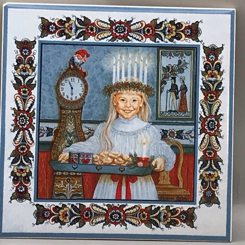 Sankta Lucia Ceramic Art Wall‎ Hanging Or Trivet St Lucia Buns Recipe - Picture 2 of 5